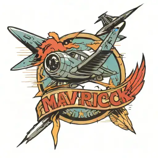 the name Maverick with a missle flying above the name  tattoo design idea
