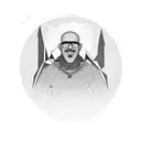 a bald guy with a beard, wearing shorts and a backpack, walking. planet earth in the background.  tattoo design idea