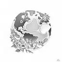 planet earth surrounded by flowers.  tattoo design idea