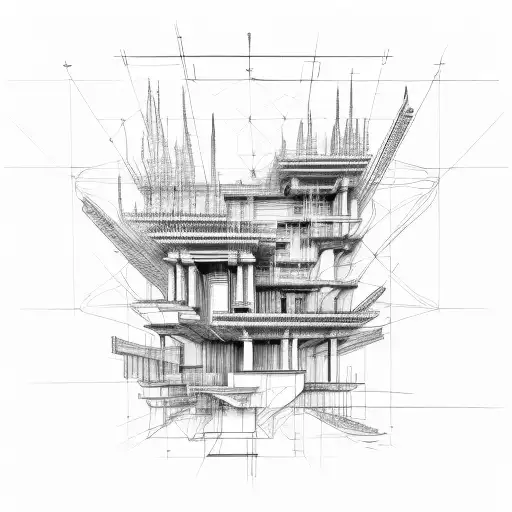 abstract architecture construction plan tattoo design idea