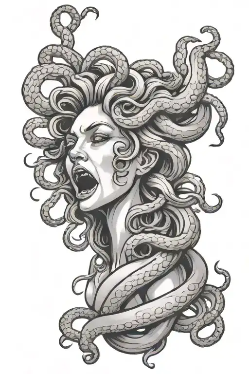 medusa cry cigarette being consumed tattoo design idea