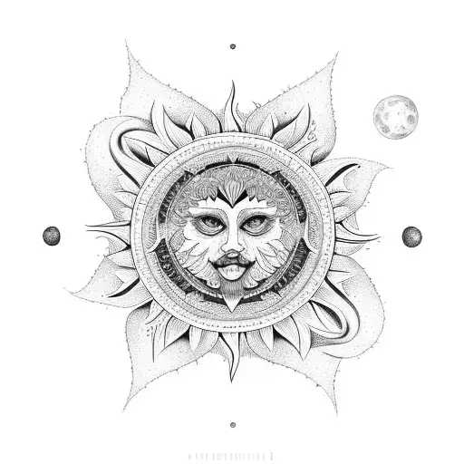 nature, flowers, sun, moon, mandala sternum tattoo tattoo design idea