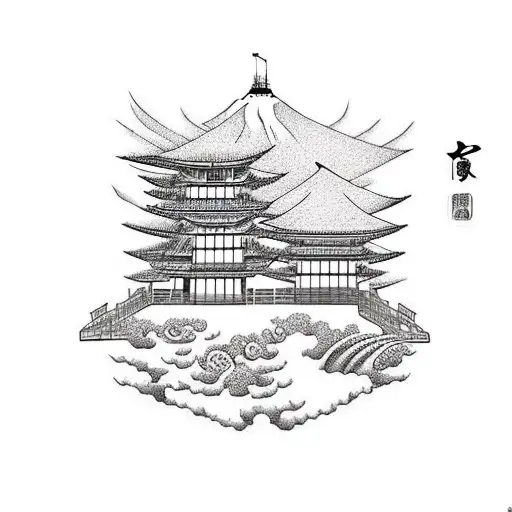 city in front of ski hill and ocean tattoo design idea