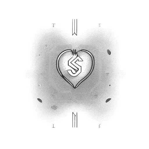 heart with the letter s and h with only 3 colours simple not too complex in 2d like a vector logo tattoo design idea