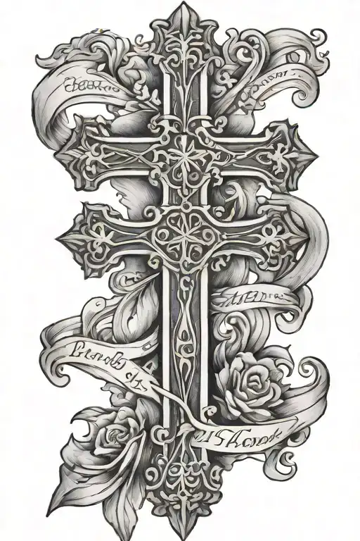 cross with the wording psalms 118 verse 4 tattoo design idea