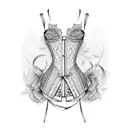 corset ribbon with box on end tattoo design idea