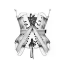 corset ribbon with box on end tattoo design idea