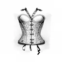 corset ribbon with box on end tattoo design idea