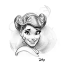 A sketch-style tattoo of  Disney characters, princess  tattoo design idea