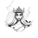 A sketch-style tattoo of  Disney characters, princess  tattoo design idea