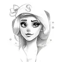 A sketch-style tattoo of  Disney characters, princess  tattoo design idea