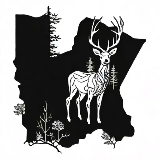 Forest blackout symmetrical deer face tattoo design idea
