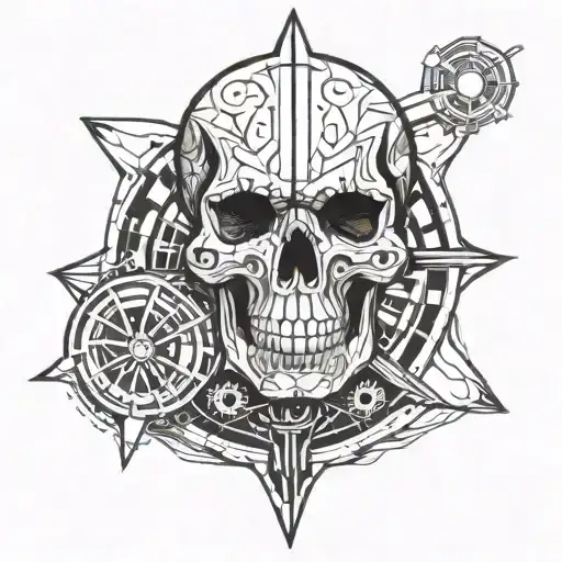 skull, roulette wheel tattoo design idea