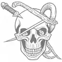 Sword with skull snake coiled tattoo design idea