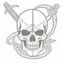 Sword with skull snake coiled tattoo design idea