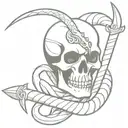 Sword with skull snake coiled tattoo design idea