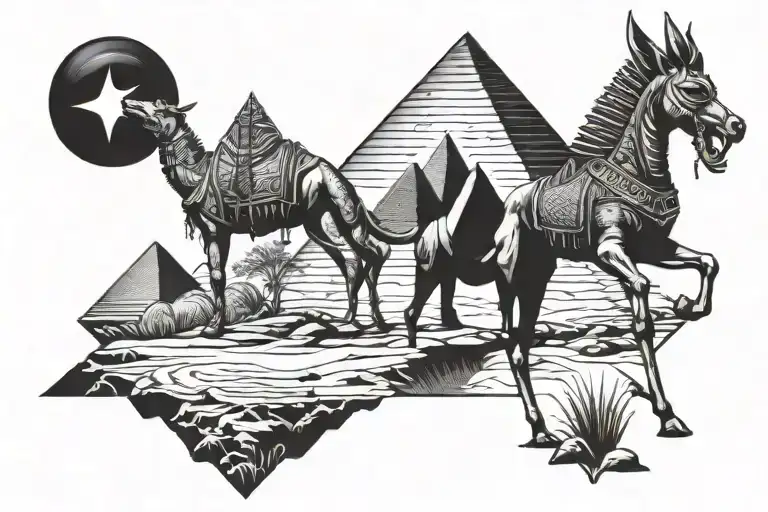 anubis pyramids camels thunder tattoo design idea