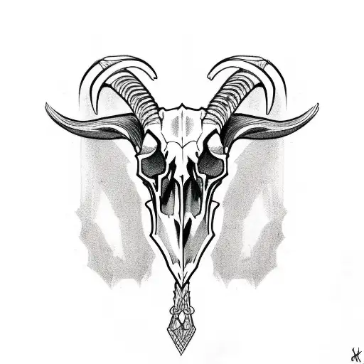 goat skull chest piece tattoo design idea