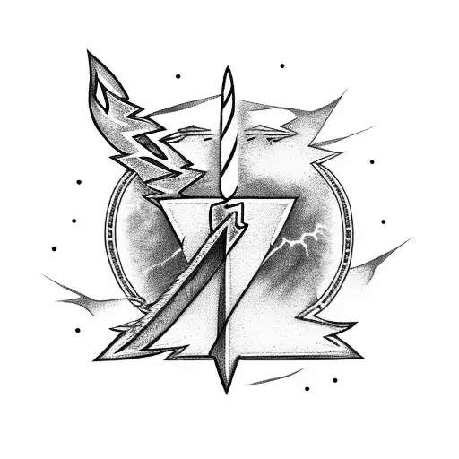 Lightning surrounding a sword with the word kaizen tattoo design idea