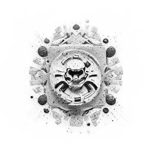 A tattoo design incorporating the Juggernot perk bottle from Call of Duty Black Ops 2 Zombies, surrounded by intricate black and grey floral patterns. tattoo design idea