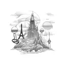A rope intertwined with landmarks from different travel destinations tattoo design idea