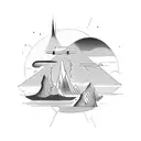 A rope intertwined with landmarks from different travel destinations tattoo design idea