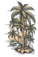make a tattoo with palm trees and give it miami/los Angeles vibes make sure the style is chicano tattoo design idea