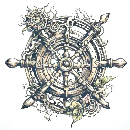ship wheel tattoo design idea
