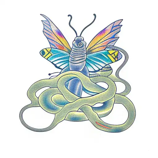 Snake With Butterfly tattoo design idea