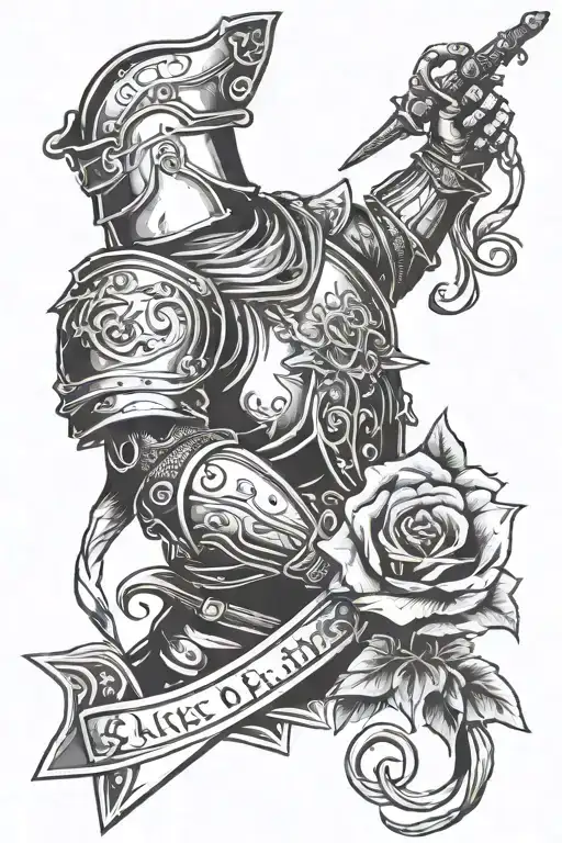 knight gaunlet holding black rose tattoo design idea