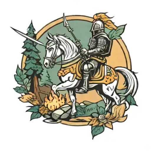 knight camping tattoo design idea