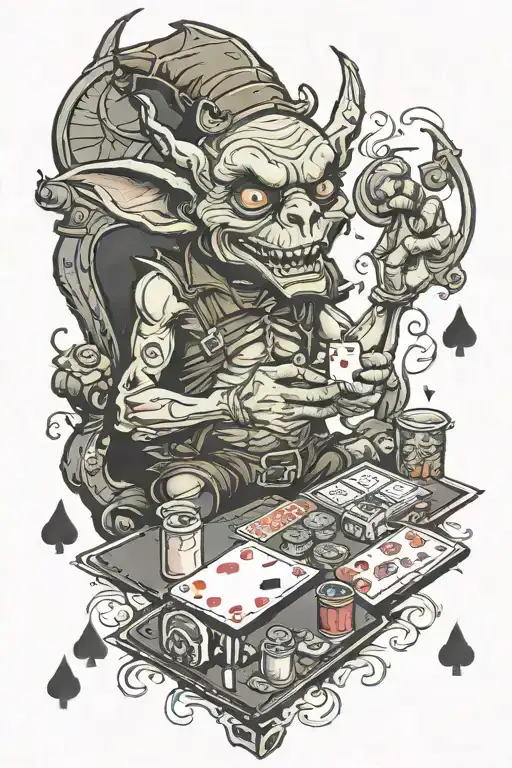 goblin playing poker tattoo design idea