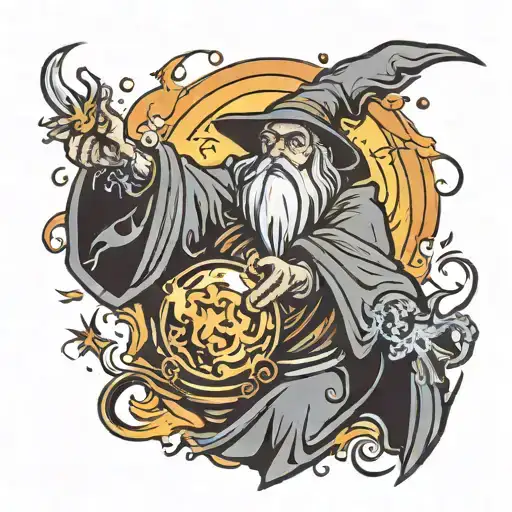 wizard casting fireball tattoo design idea