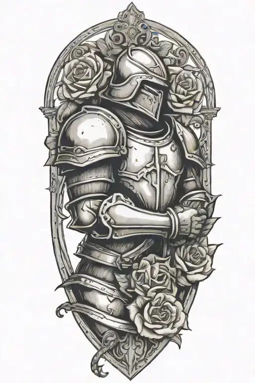 knight gaunlet holding black rose tattoo design idea