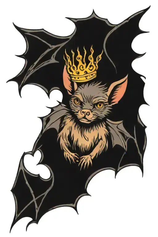 bat wearing crown tattoo design idea