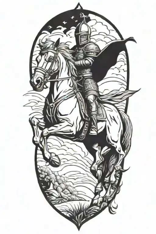 knight riding a horse tattoo design idea