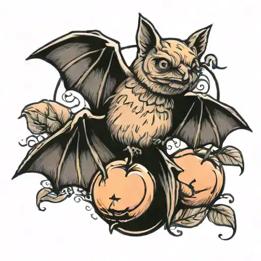 bats and peaches tattoo design idea