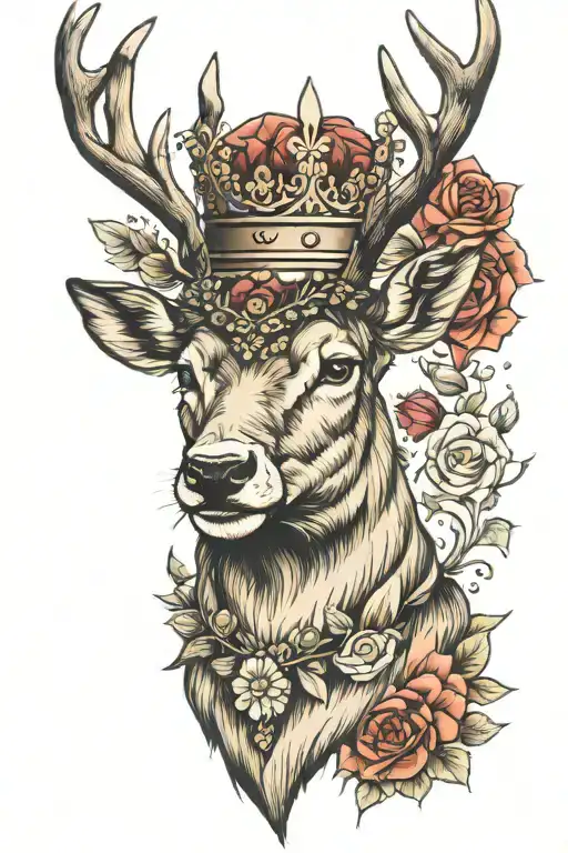 stag wearing crown tattoo design idea