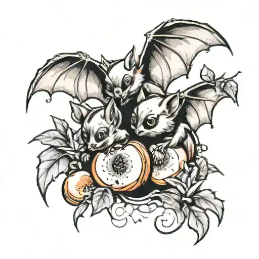 bats eating peaches tattoo design idea
