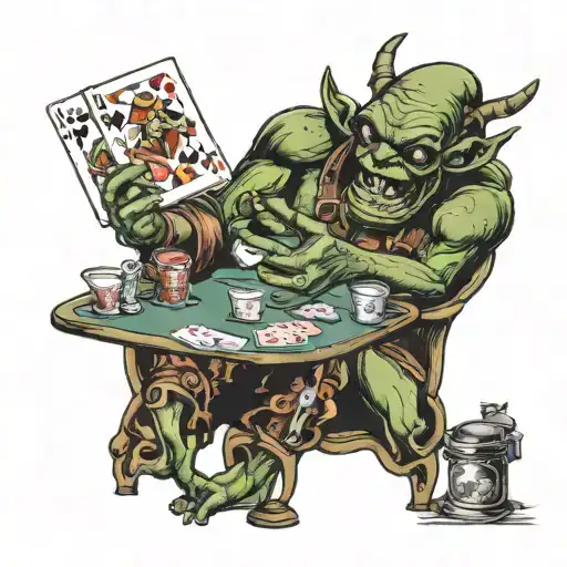 night goblin playing poker tattoo design idea