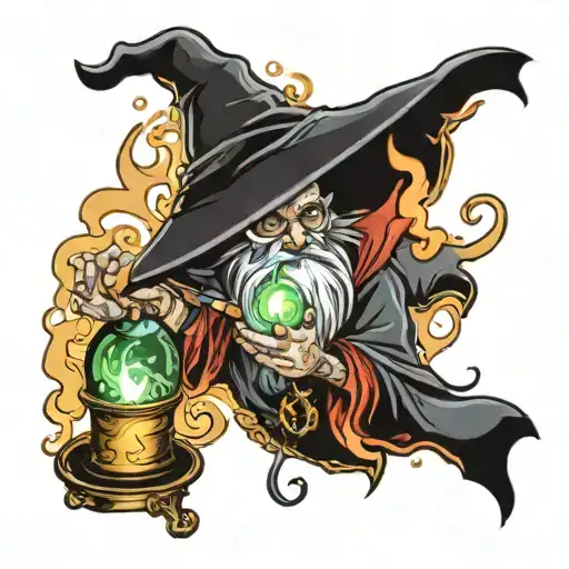 wizard casting a spell tattoo design idea
