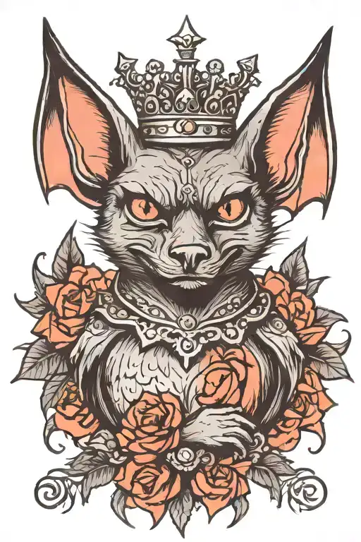 bat wearing crown tattoo design idea