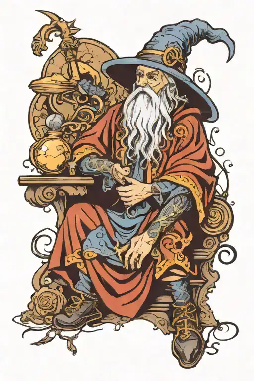 wizard sitting tattoo design idea