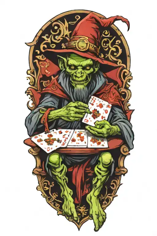 goblin wizard  playing poker tattoo design idea