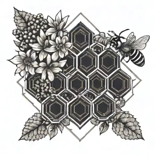 flowers and beehive tattoo design idea
