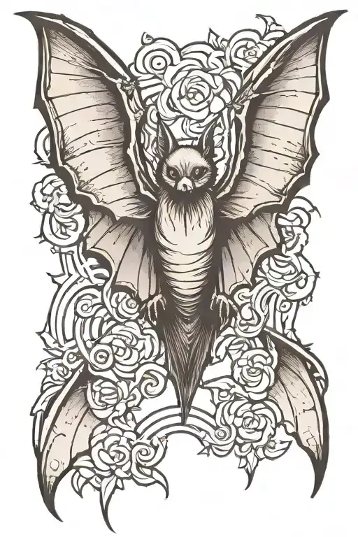 hanging bat with spread wings tattoo design idea