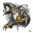 wizard with tome  tattoo design idea