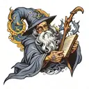 wizard with tome  tattoo design idea