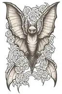 hanging bat with spread wings tattoo design idea