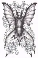 hanging bat with spread wings tattoo design idea